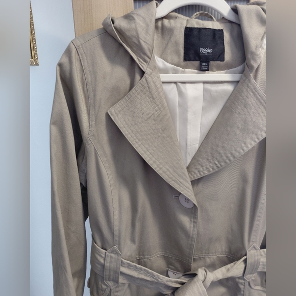 NWT Mossimo Khaki Tan Belted Lined Trench Coat W/Hood Size 2XL Spring Jacket - Picture 4 of 9